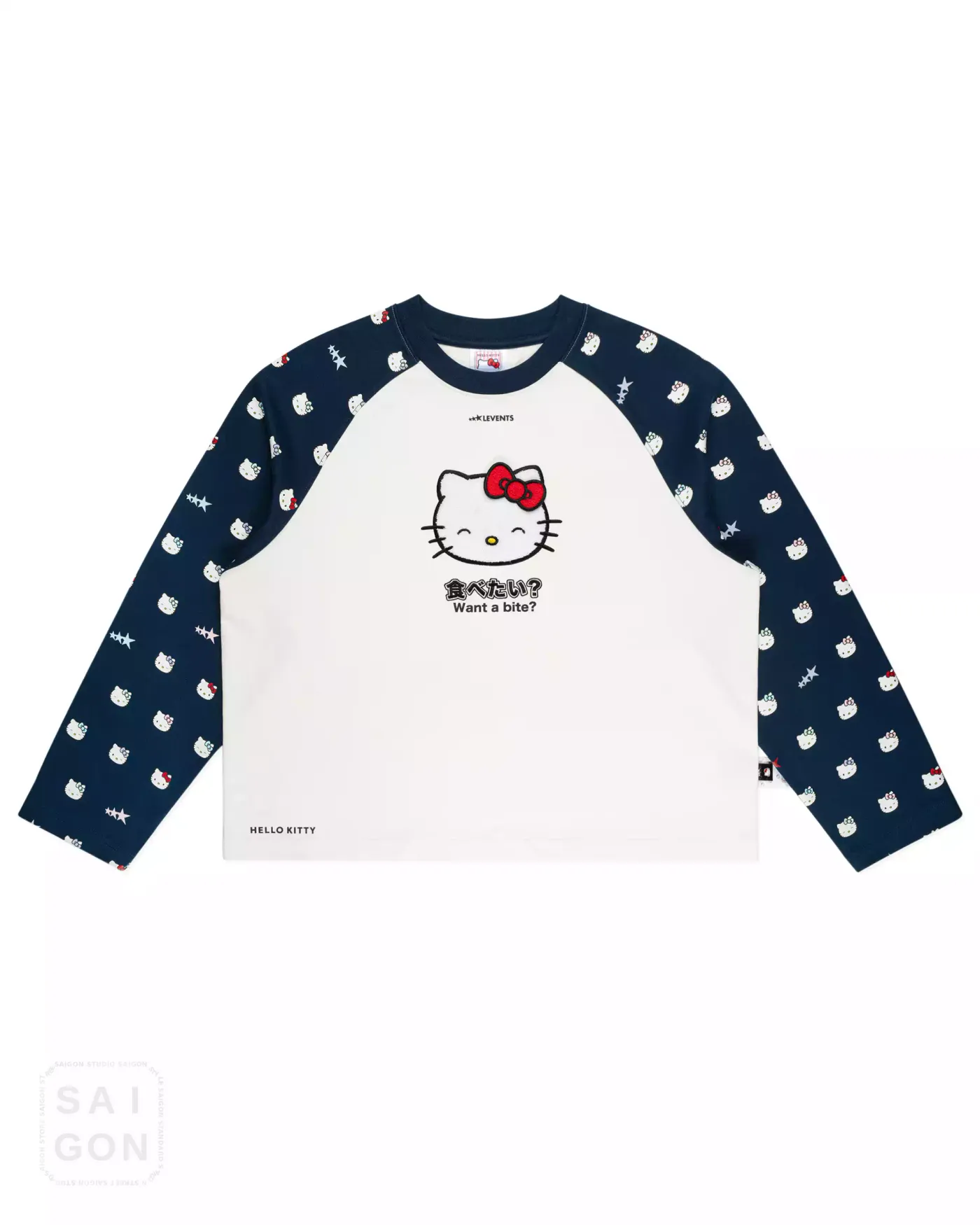 Levents® x Hello Kitty | Joy Icon Heavyweight Raglan Long Sleeve Boxy Tee - Navy