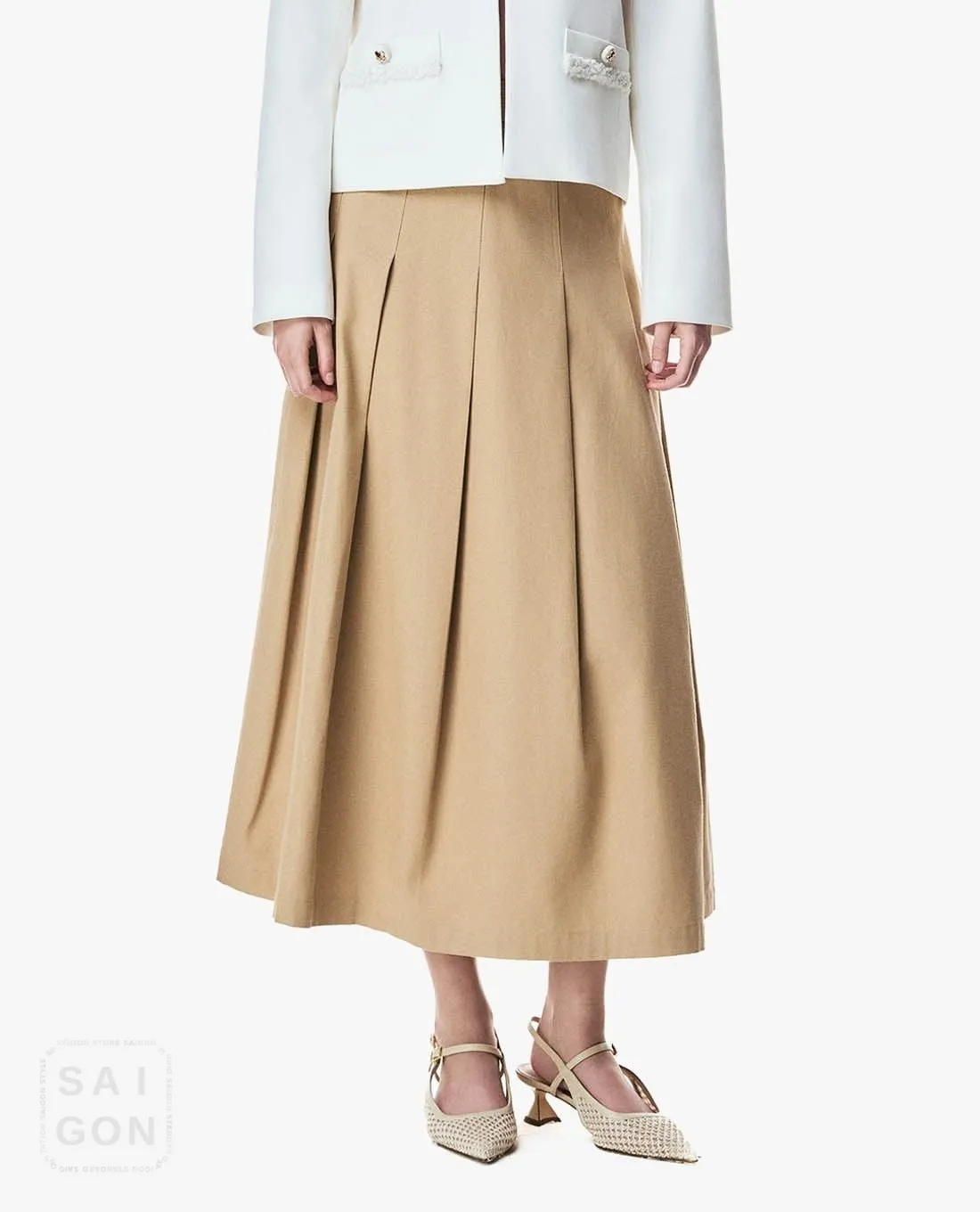 GIGI - Pleated A-Line Midi Skirt