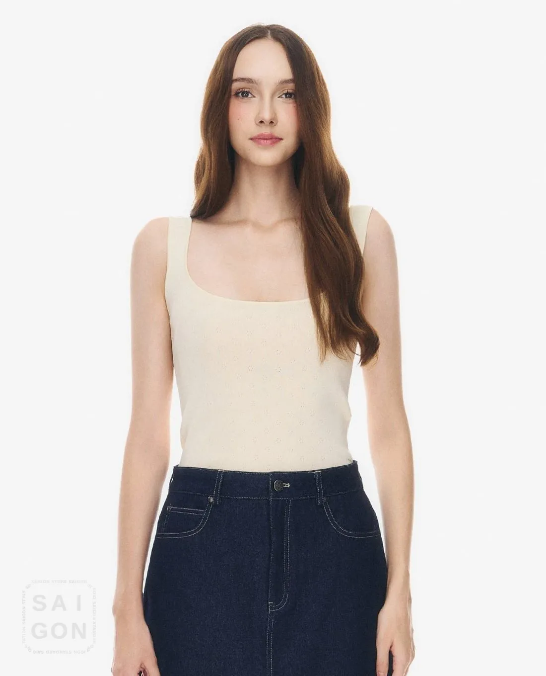 GIGI - Square Neck Eyelet Cami Top