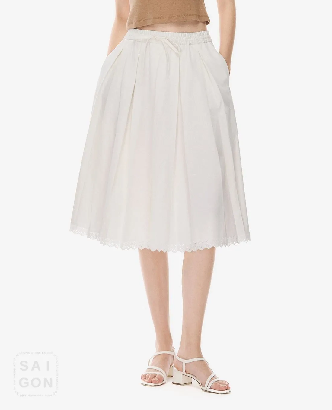 GIGI - Flowy Midi Skirt with Lace-Trimmed Hem