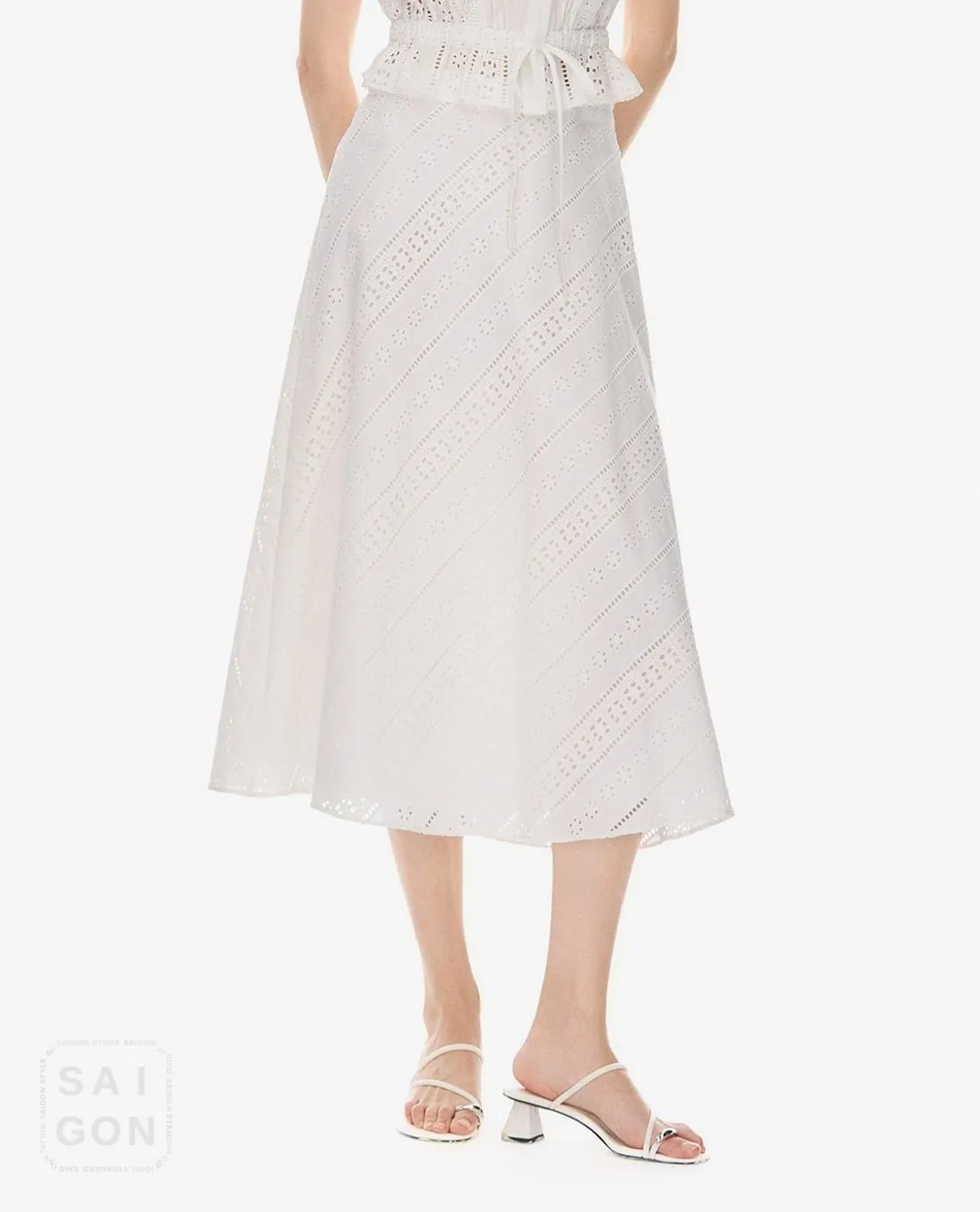 GIGI - Flowy Midi Skirt with Lace Trim