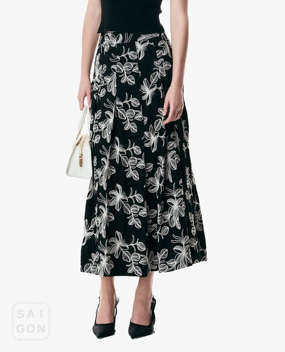 GIGI - A-Line Midi Skirt with Floral Print