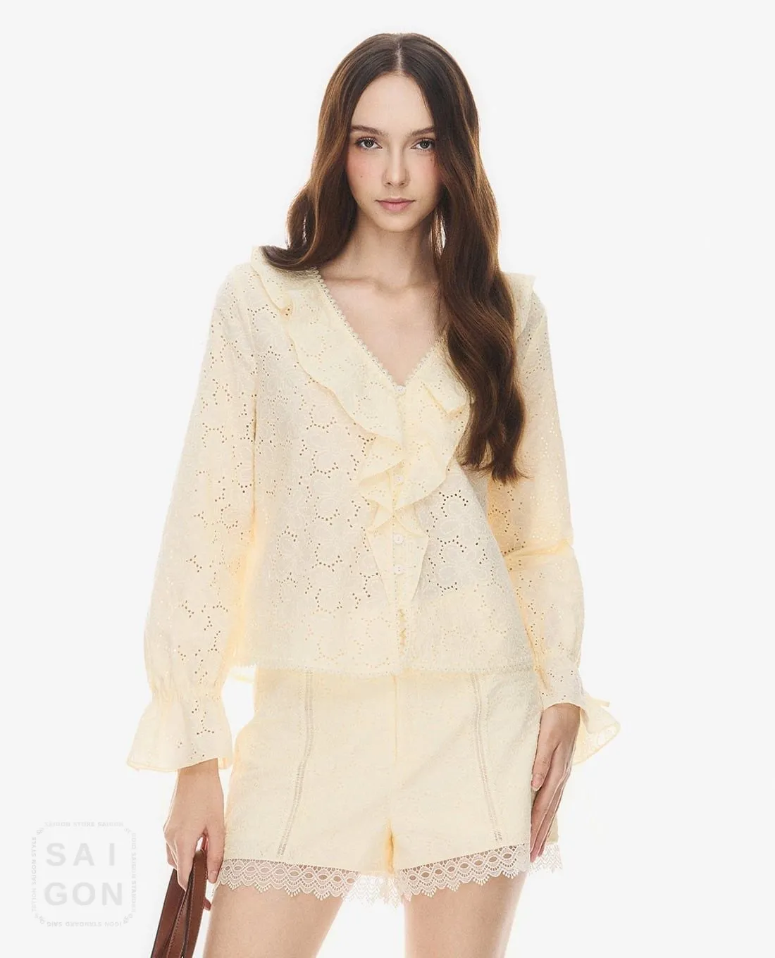 GIGI - V-Neck Long-Sleeve Blouse with Ruffles
