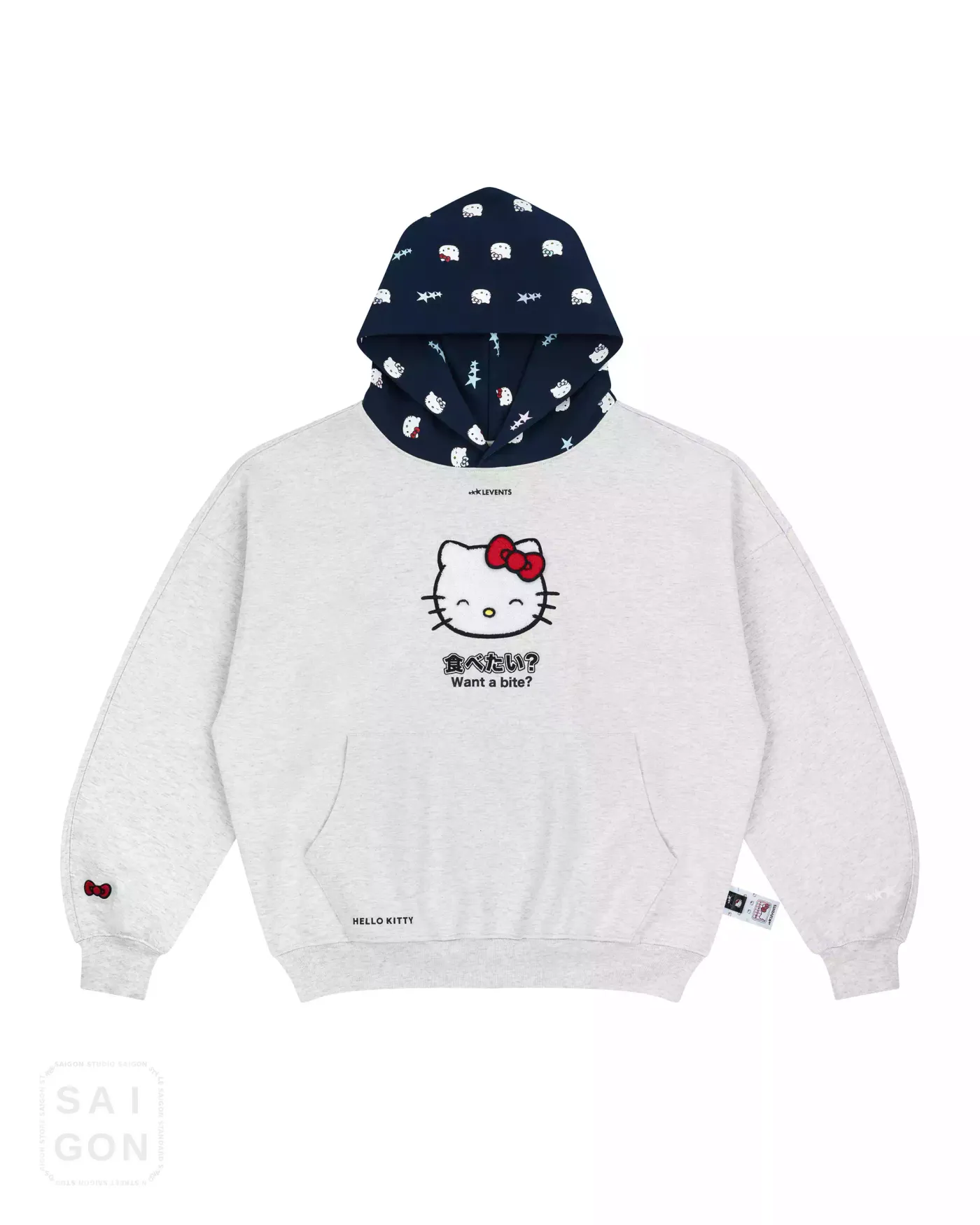 Levents® x Hello Kitty | Joy Icon Curved Boxy Hoodie - Grey