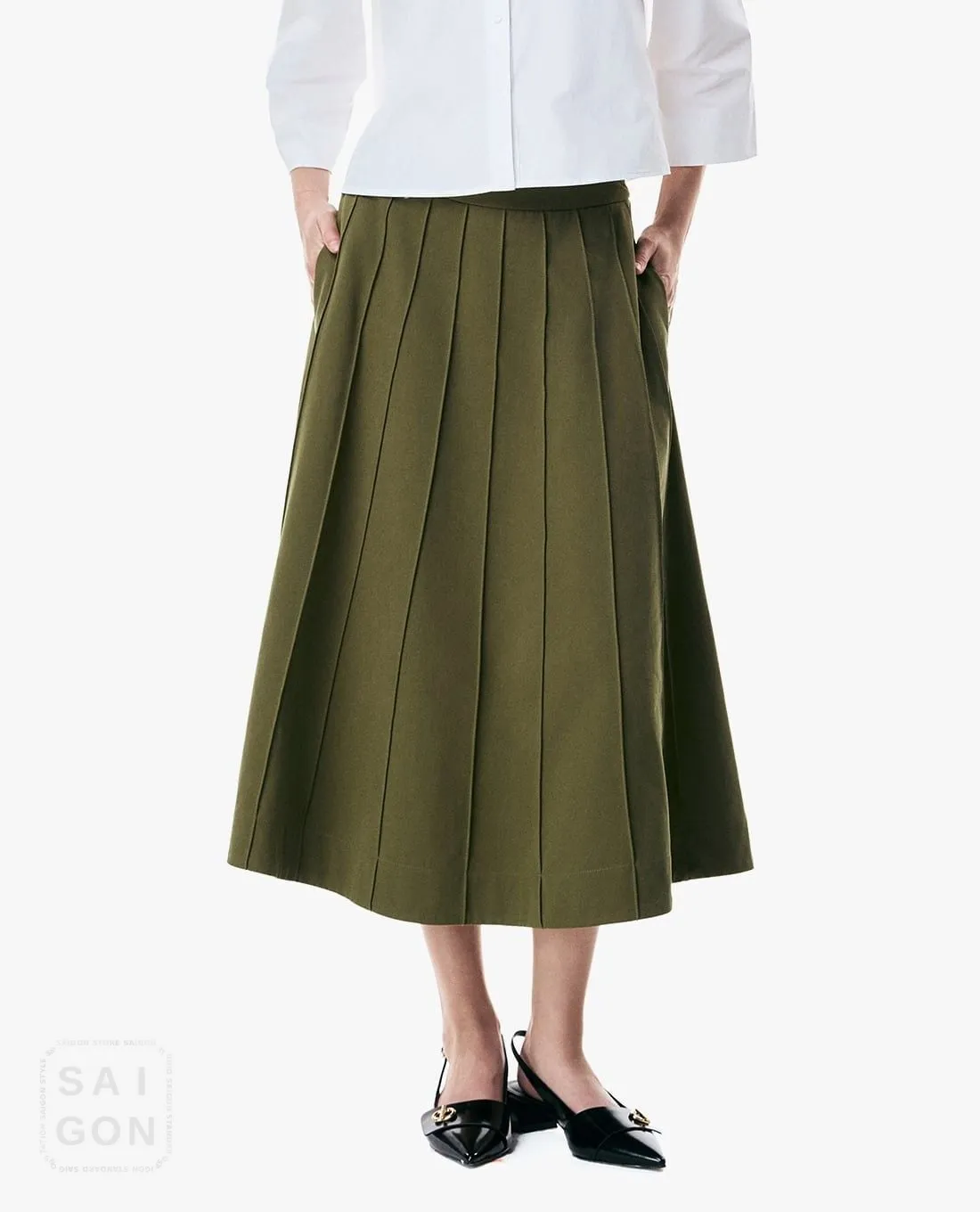 GIGI - Pleated Flared Midi Skirt