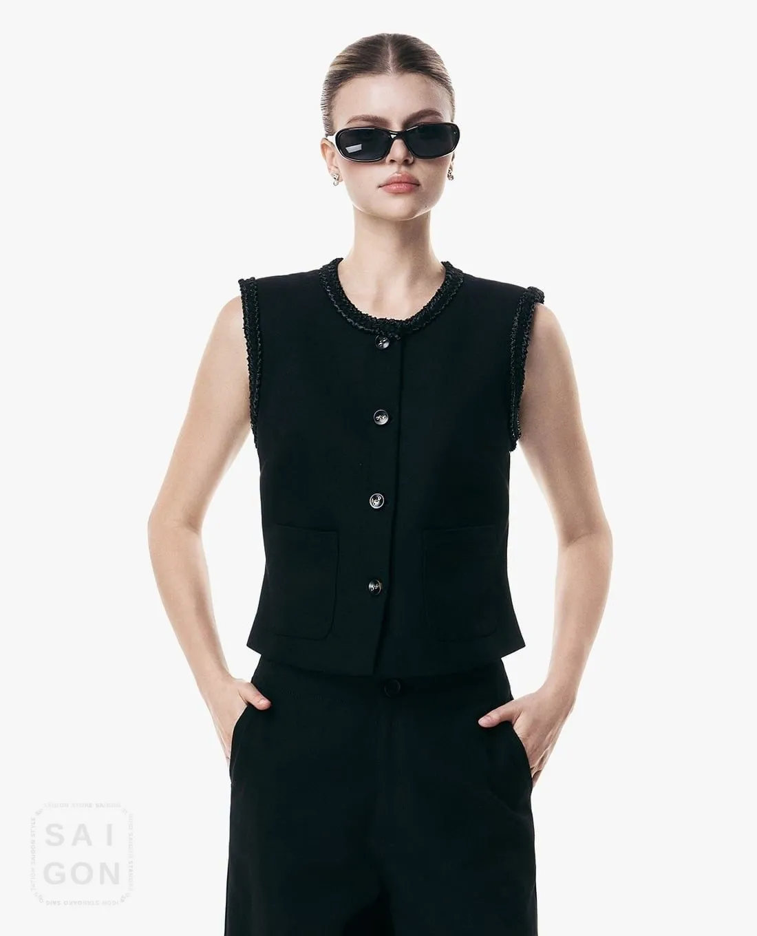 GIGI - Sleeveless Vest with Trim