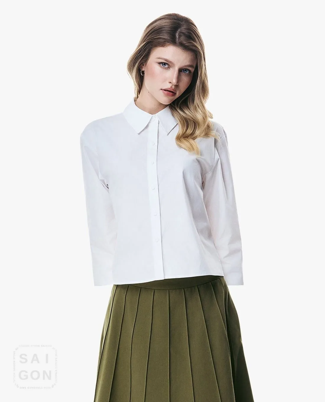GIGI - Collared Elbow-Sleeve Elegant Shirt